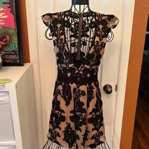 Elegant Black and Tan Lace Dress